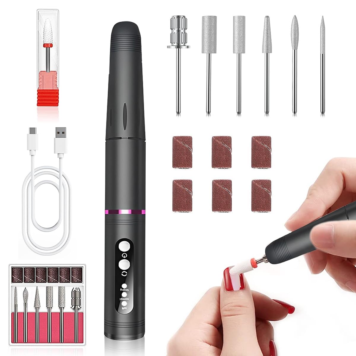 MAYCREATE Nail Drill Machine with Drill Bit 3 Speeds USB Nail Drill Machine for Acrylic Gel Nail, Salon Nail Drill Machine Portable Manicure Pedicure Drill for Nair Art, DIY Nail Extension MAYCREATE Nail Drill Machine with Drill Bit 3 Speeds USB Nail Drill Machine for Acrylic Gel Nail, Salon Nail Drill Machine Portable Manicure Pedicure Drill for Nair Art, DIY Nail Extension